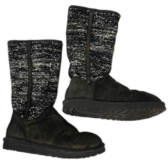 UGG Australia Black And White Camaya Knit Sequin Embellished Suede Boots Size 8 - Picture 1 of 15